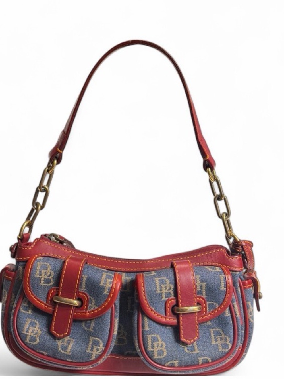 Vintage Dooney & Bourke Denim Logo Mini Shoulder Bag with Red Trim